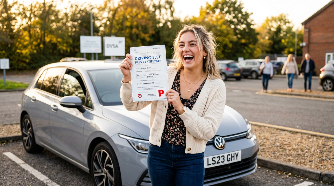 Sophie M. celebrating passing their driving test